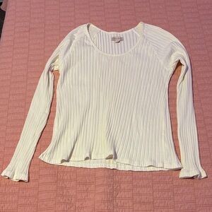 Knox Rose White Ribbed Long-Sleeve Scoop Neck Top